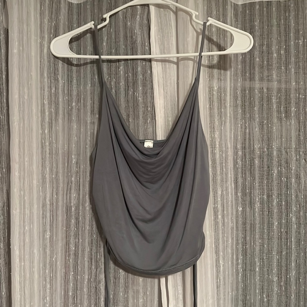 Light blue cowl neckline crop top